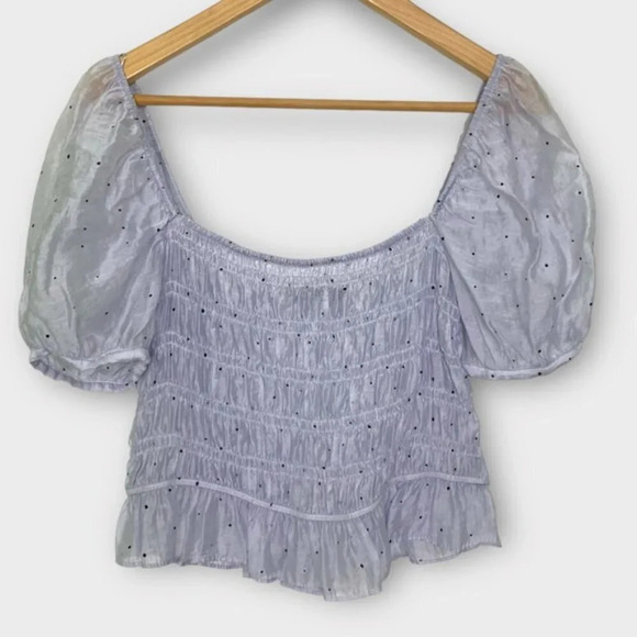 ZARA Polka Dot Organza Top Blouse Smocked Puff Sleeve - Picture 6 of 10